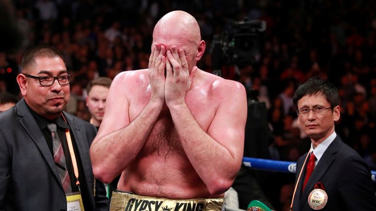 Fury reacts after the fight 