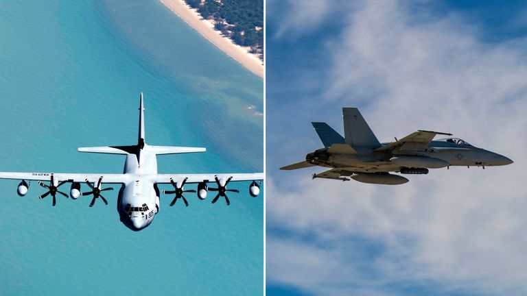 The crash involved an F/A-18 fighter jet (right) and a KC-130 tanker aircraft