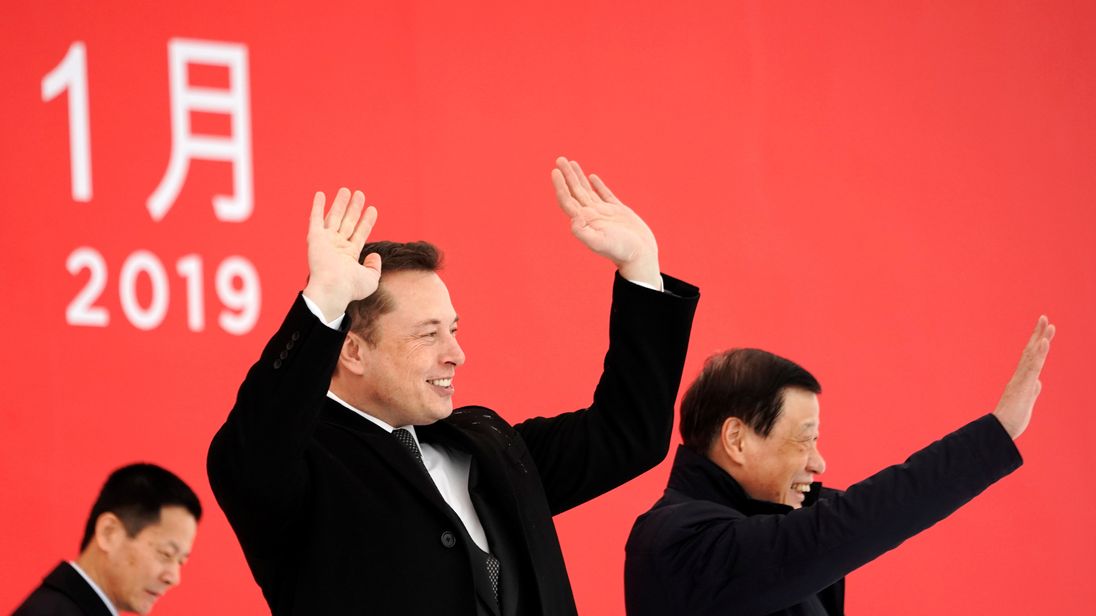 Tesla CEO Elon Musk and Shanghai's Mayor Ying Yong attend the Tesla Shanghai Gigafactory groundbreaking ceremony in Shanghai China