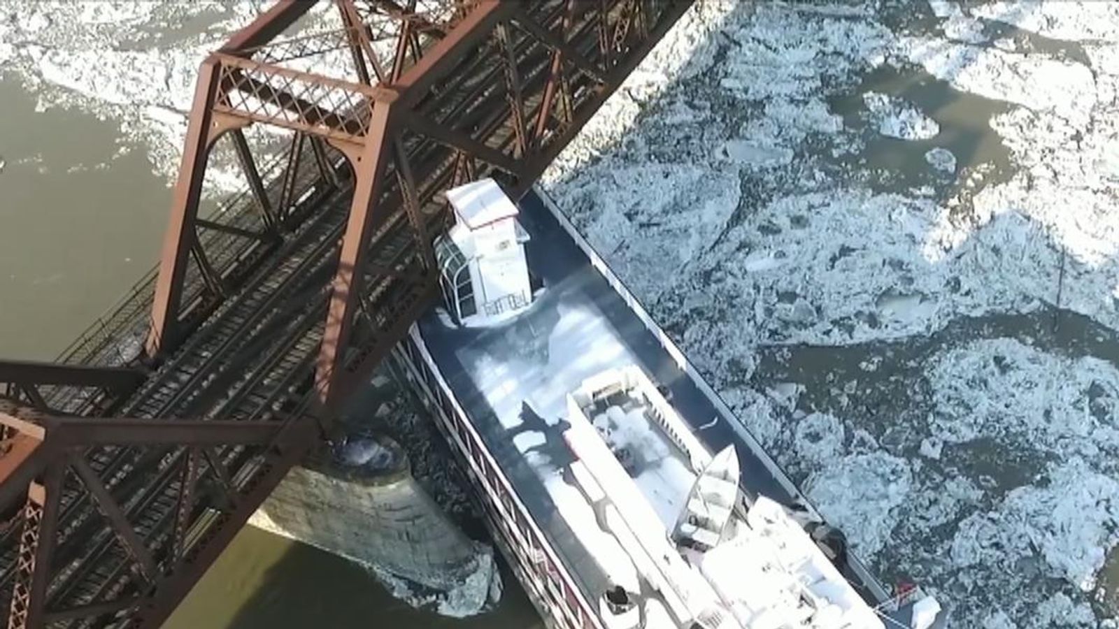 Boats crash into bridge on icy Hudson River US News Sky News