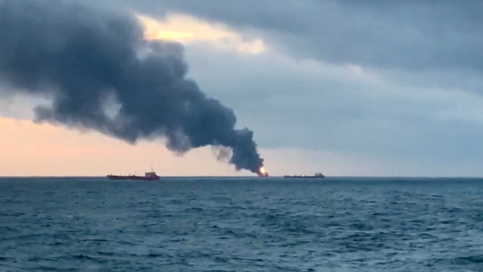Fourteen crew members die as two gas tankers catch fire near Crimea