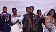 Chadwick Boseman and the Black Panther cast on stage at the SAG awards