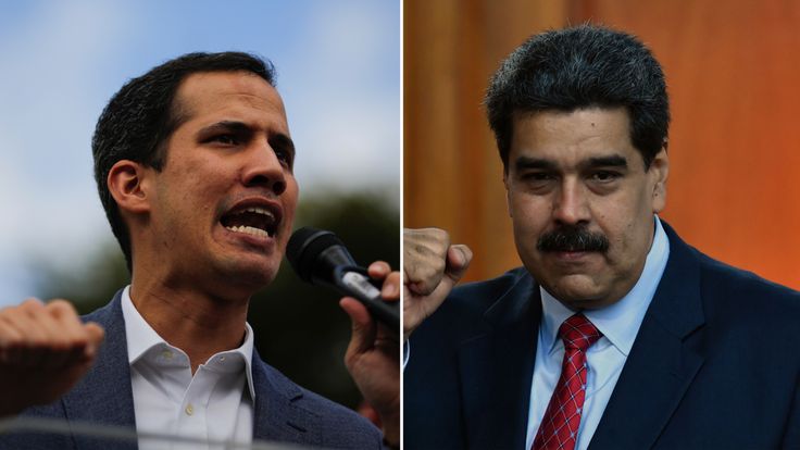 Opposition leader Juan Guaido (L) and Venezuelan President Nicolas Maduro