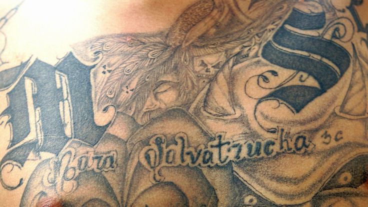 A tattoo sported by a member of the MS-13 gang