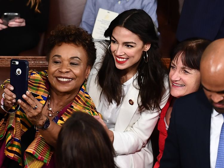 Rep Alexandria Ocasio-Cortez (D-NY) poses for a selfie before the swearing-in