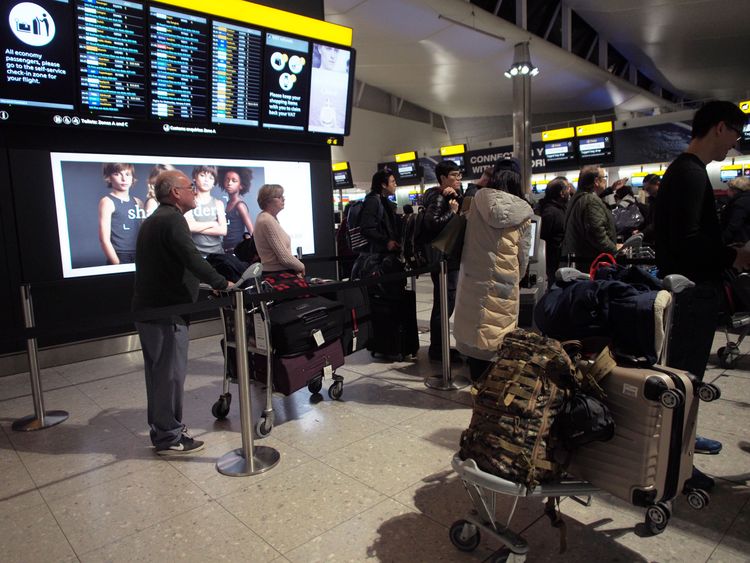 Passengers in Terminal 2 at Heathrow airport after departures were temporarily suspended