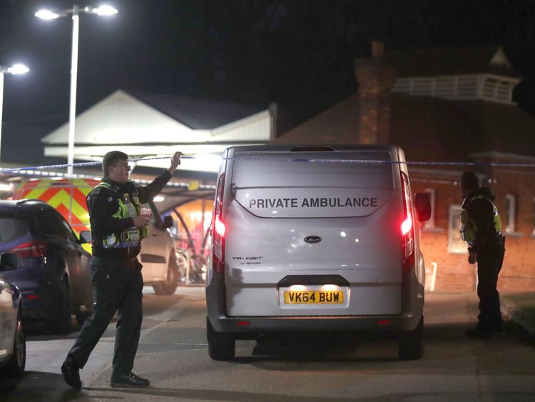 A private ambulance arrives at Horsley station