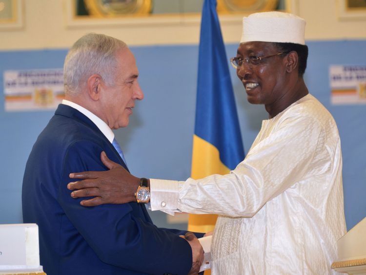 Chadian President Idriss Deby Itno welcomed Israeli Prime Minister Benjamin Netanyahu on Sunday