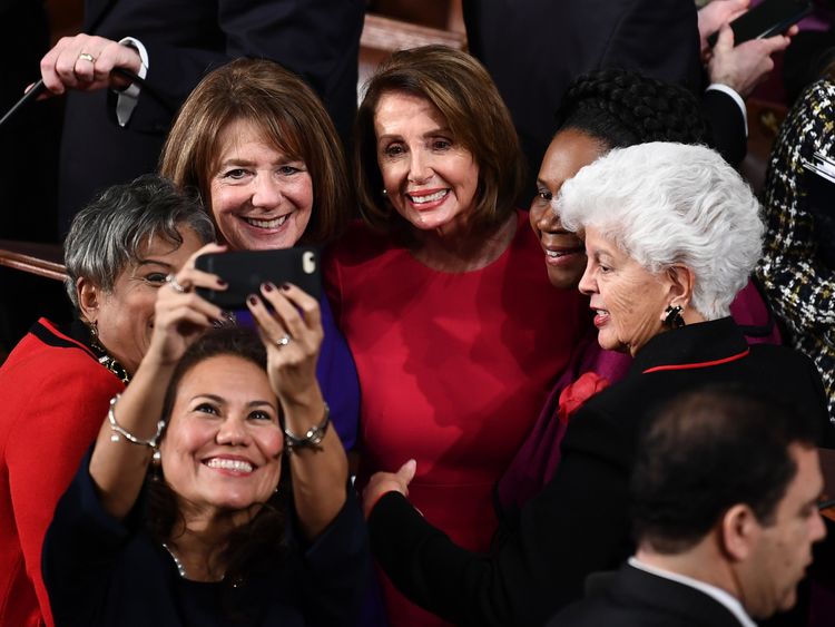 Nancy Pelosi poses for a selfie with fellow female congress members