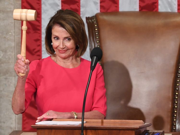 Incoming House Speaker Nancy Pelosi, D-CA, holds the gavel after she is voted in