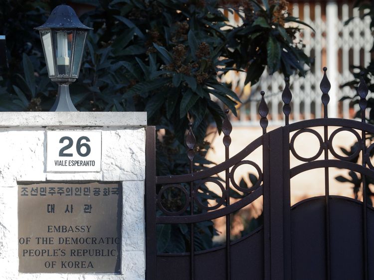 An entrance of the North Korean embassy in Rome