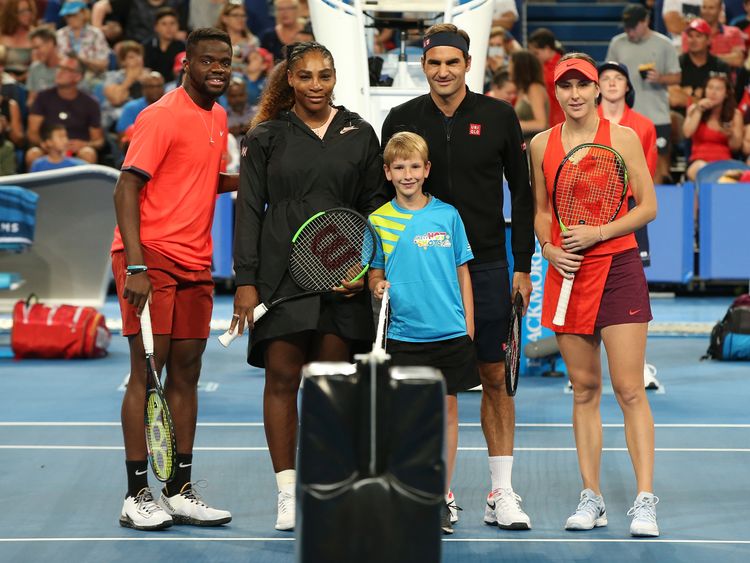 Frances Tiafoe and Serena Williams (left) took on Roger Federer and Belinda Bencic (right) at the Hopman Cup