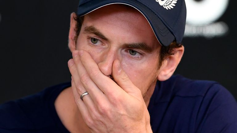 Andy Murray of Great Britain breaks down during a press conference in Melbourne on January 11, 2019, ahead of the Australian Open tennis tournament