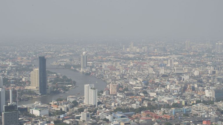 Bangkok's polluted skyline seen from its highest skyscraper
