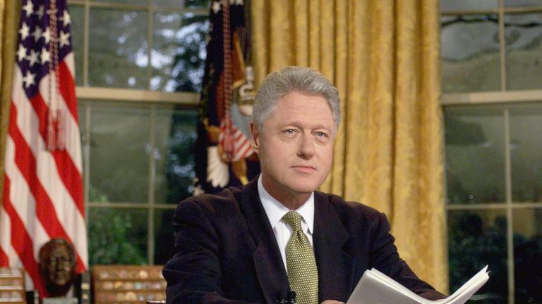 Bill Clinton after addressing the nation from the Oval Office 
