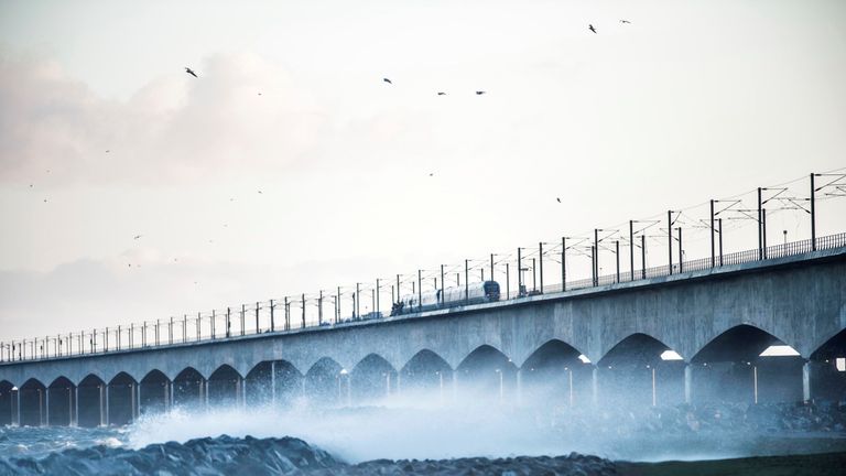 The Great Belt Bridge is seen after traffic has been closed in both directions due to a train accident in Denmark