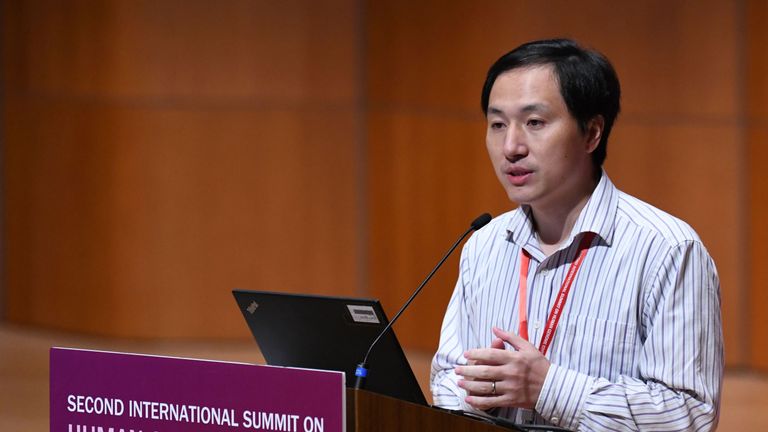 Chinese scientist He Jiankui speaks at the Second International Summit on Human Genome Editing in Hong Kong on November 28, 2018. - Organisers of a conference that has been upended by gene-edited baby revelations are holding their breath as to what He, the controversial scientist at the centre of the &#39;breakthrough&#39;, will say when he takes the stage on November 28. (Photo by Anthony WALLACE / AFP) (Photo credit should read ANTHONY WALLACE/AFP/Getty Images)
