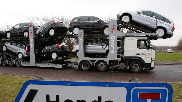 Hundred of lorries deliver parts from the EU to the plant each day