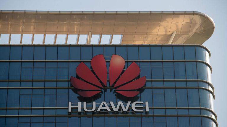 The Huawei logo is seen on a Huawei office building in Dongguan in Chinas southern Guangdong province on December 18, 2018. (Photo by Nicolas ASFOURI / AFP) (Photo credit should read NICOLAS ASFOURI/AFP/Getty Images)
