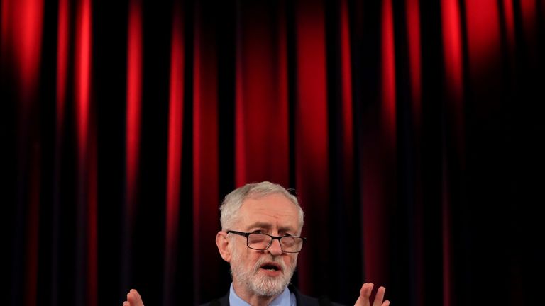 Labour leader Jeremy Corbyn speaking at St Mary�s in the Castle during a visit to Hastings in East Sussex.