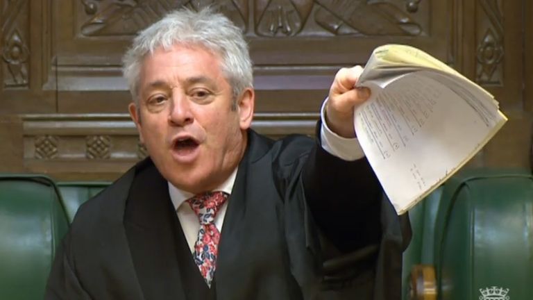 Speaker John Bercow speaks during Prime Minister&#39;s Questions in the House of Commons before the SNP&#39;s Westminster leader Ian Blackford was kicked out of Commons sittings for the rest of the day after repeatedly challenging him