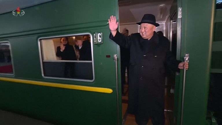 North Korean state broadcasters shows Kim Jong Un departing for China.