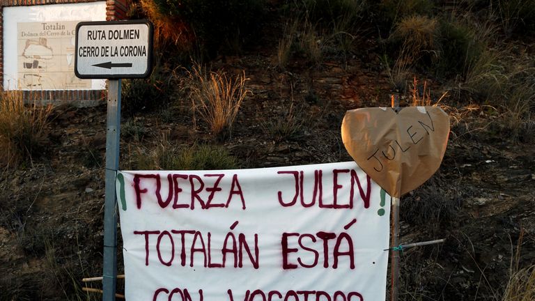 Locals have put up a banner reading &#39;Julen, Totalen is with you&#39;