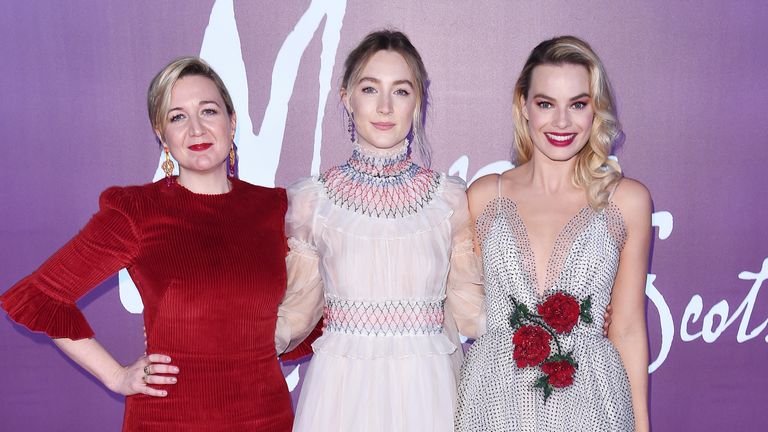 (L-R) Director Josie Rourke, Saorise Ronan and Margot Robbie attend the London premiere of Mary Queen of Scots