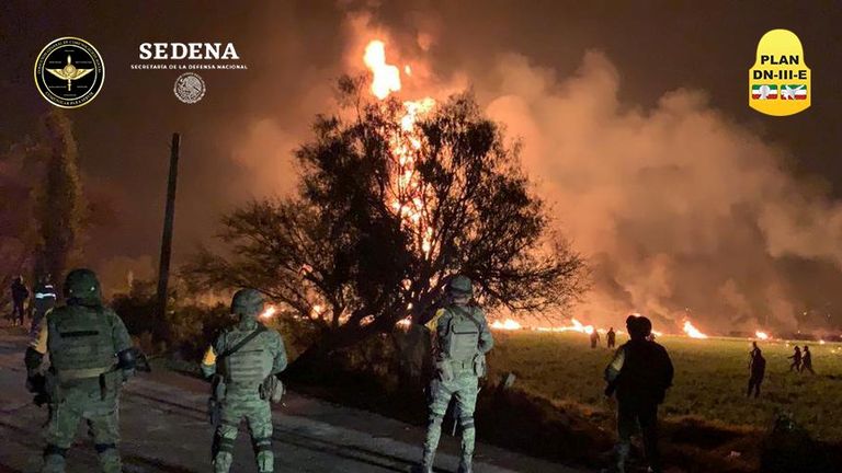 The military were called to the pipeline before it exploded into flames