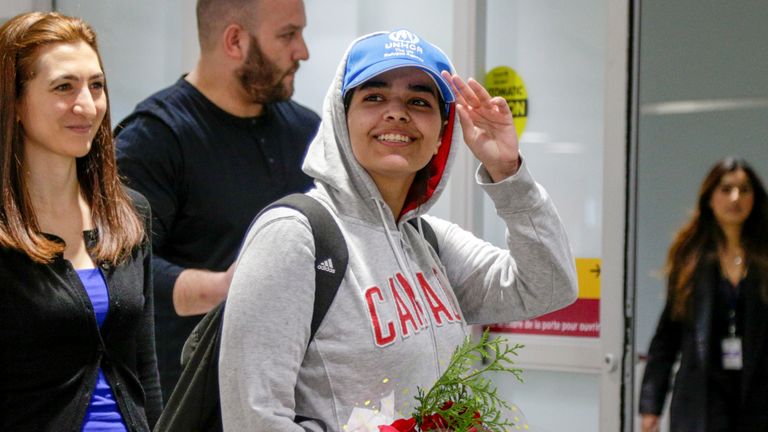 Rahaf Mohammed al-Qunun arrives at Toronto Pearson International Airport in Toronto, Ontario, Canada January 12, 2019