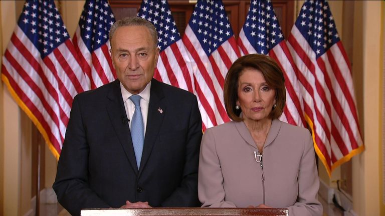 Senate Minority Leader Chuck Schumer and House Speaker Nancy Pelosi reply to the President's immigration speech for the Deomcrats  