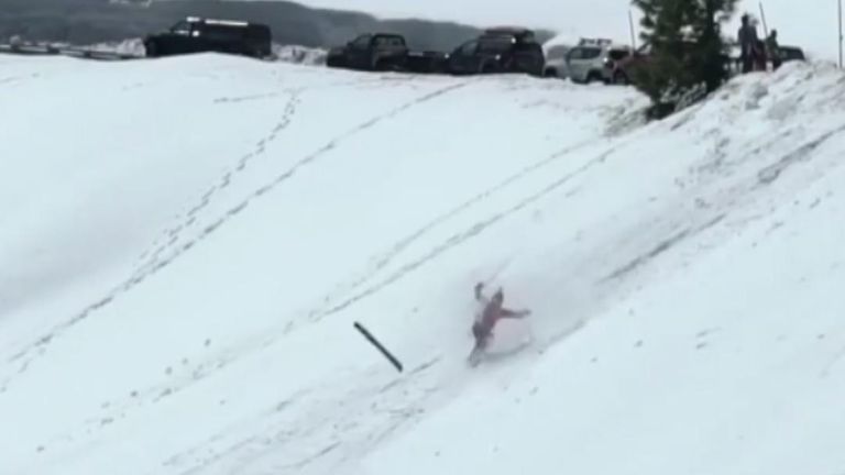 Skier misjudges landing but survives unharmed in California