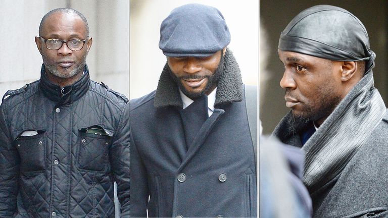 Bright (L), Stephen and Efe Sodje (R) were jailed in 2017