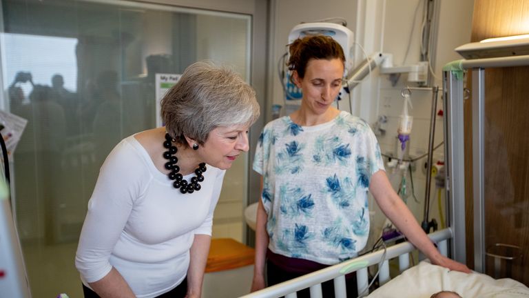 Prime Minister Theresa May visiting the wards at Alder Hey Children&#39;s Hospital