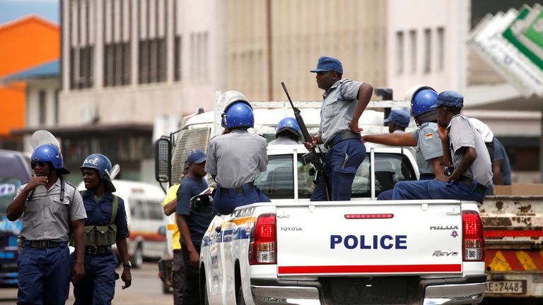 Police patrol in Harare, Zimbabwe