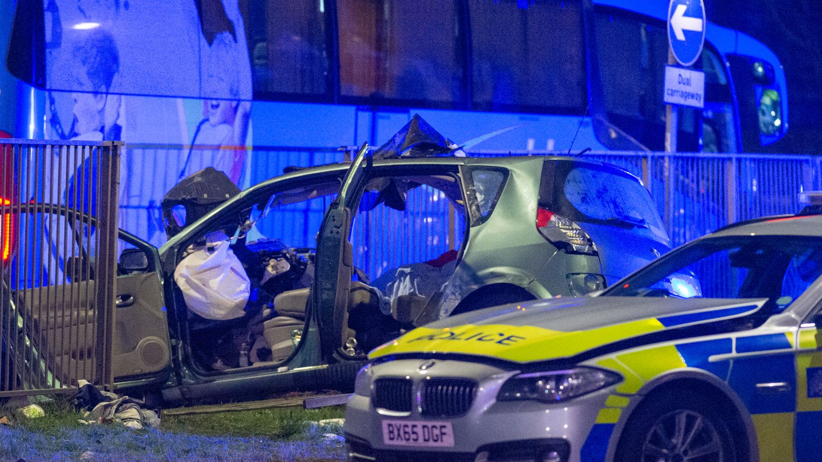 Two die as car crashes into coach during police chase | UK News | Sky News