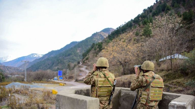 Pakistani soldiers on watch near the border with India. File pic
