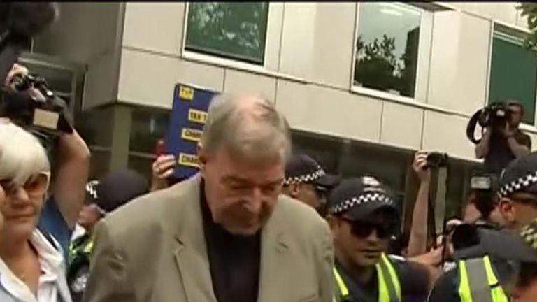 Cardinal George Pell was heckled by bystanders as he left court in Melbourne on February 26, the day a suppression order relating to reporting of his having been found guilty of child sexual abuse was lifted.