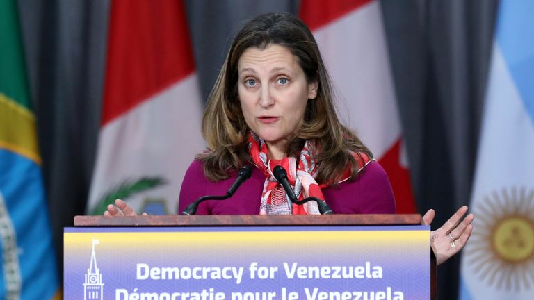 Canada&#39;s foreign minister Chrystia Freeland has ruled out military intervention
