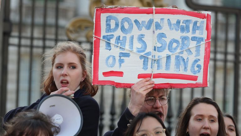 Pupils from Methodist College Belfast at a climate change protest outside Belfast City Hall