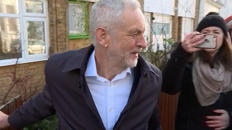 Embattled Labour leader Jeremy Corbyn avoided questions about rumours of more MPs splitting from Labour as he left his house.