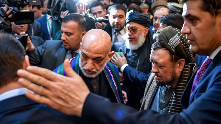 Former Afghan president Hamid Karzai arrives for peace talks in Moscow