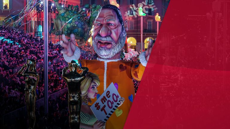 A giant statue of Weinstein appeared at the 135th Nice Carnival procession on 16 February