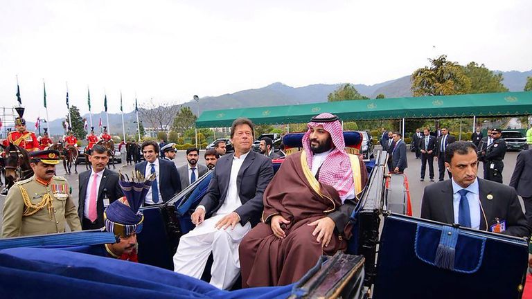 Pakistani Prime Minister Imran Khan accompanies Prince Mohammed on a carriage ride