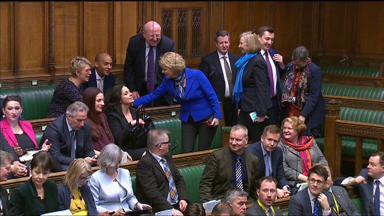 Anna Soubry, Heidi Allen and Sarah Wollaston take their seats on the opposition benches - with other Independent Group MPs.