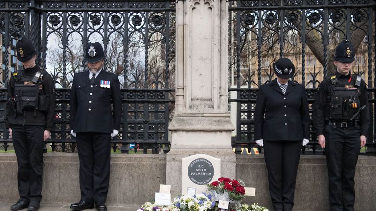 A plaque dedicated to PC Keith Palmer is unveiled at the Palace of Westminster