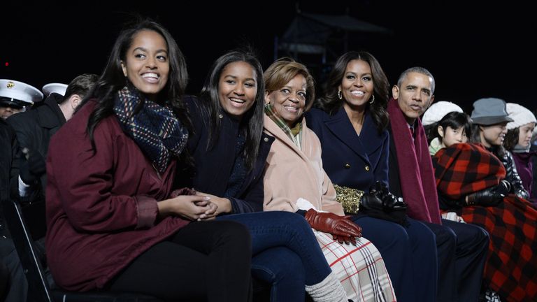 Michelle and Barack Obama with their daughters Malia and Sasha and Mrs Obama&#39;s mother Marian Robinson in 2015
