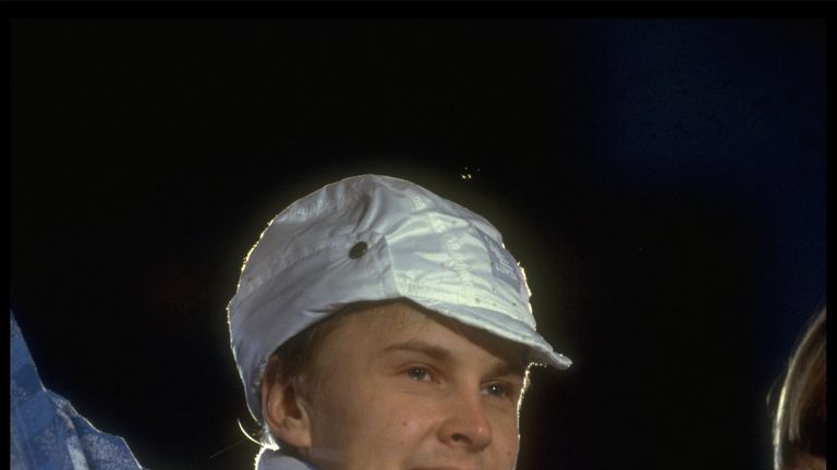Matti Nykanen wins gold in the 70m ski-jump at the 1988 Calgary Winter Olympics