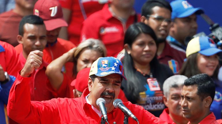 Nicolas Maduro made a speech to his supporters as anti-government protests took place across Caracas