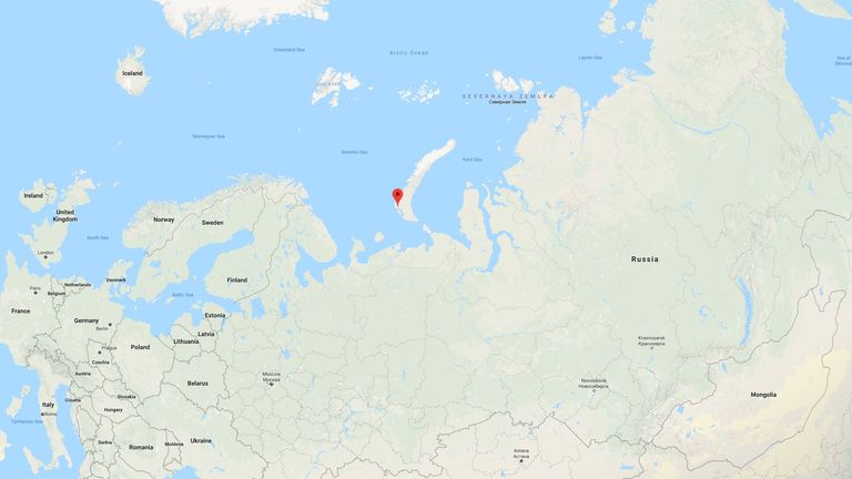 The red pin marks Belushya Guba on the archipelago of Novaya Zemlya. Pic: Google
